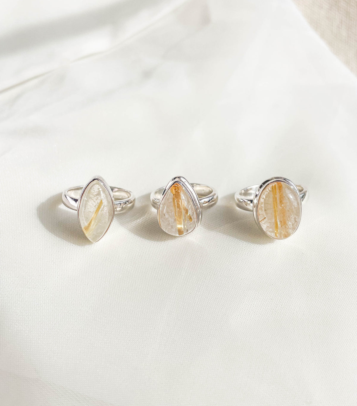 Golden Rutile Polished SS Ring