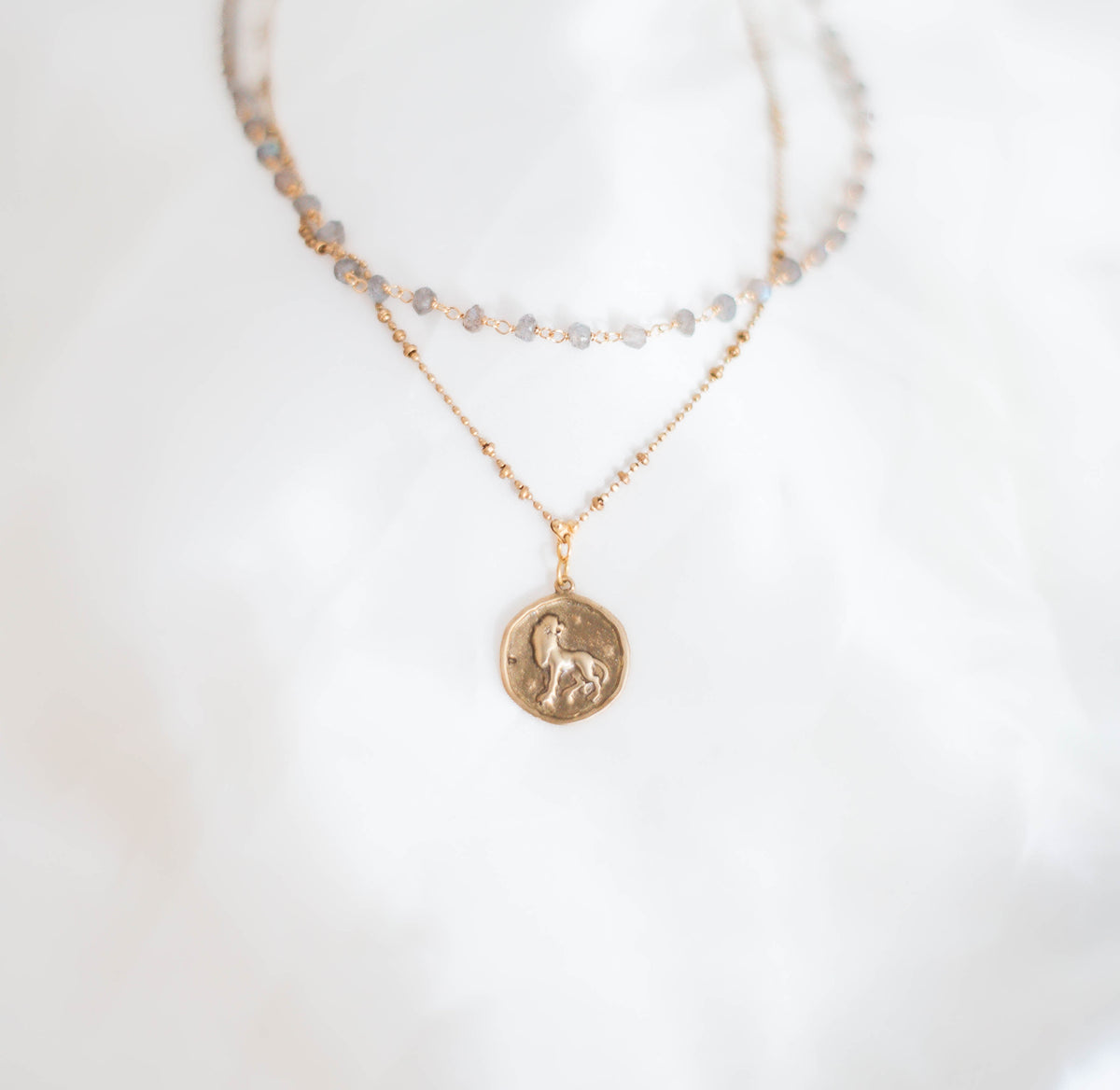 Zodiac: Amulet Talisman with Labradorite Double Chain
