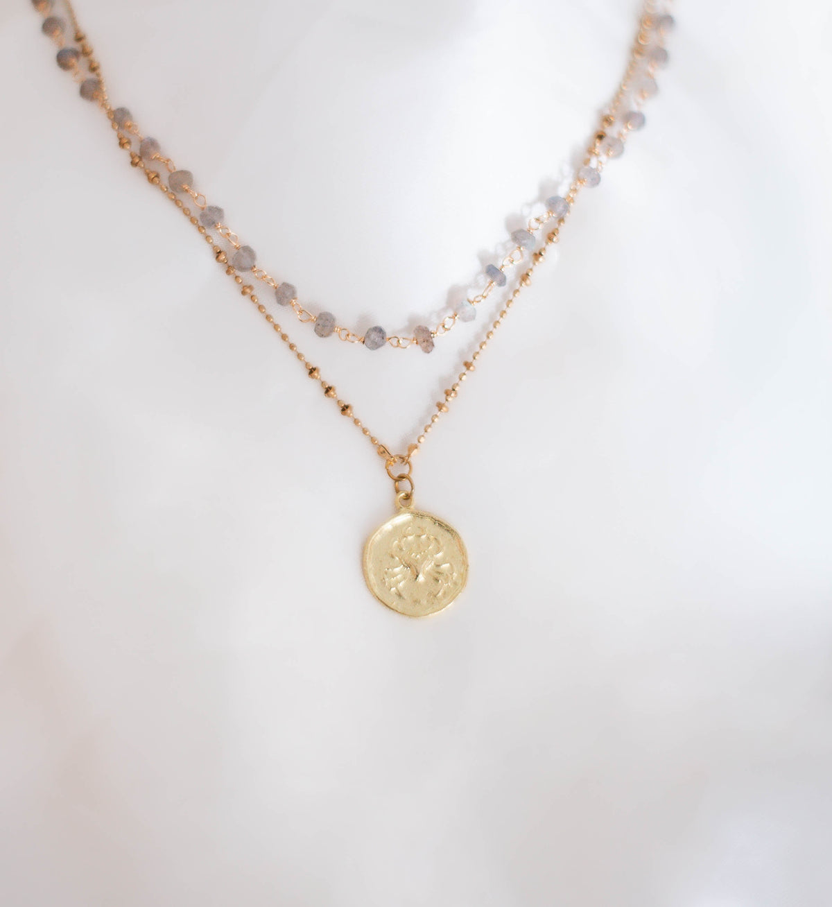 Zodiac: Amulet Talisman with Labradorite Double Chain
