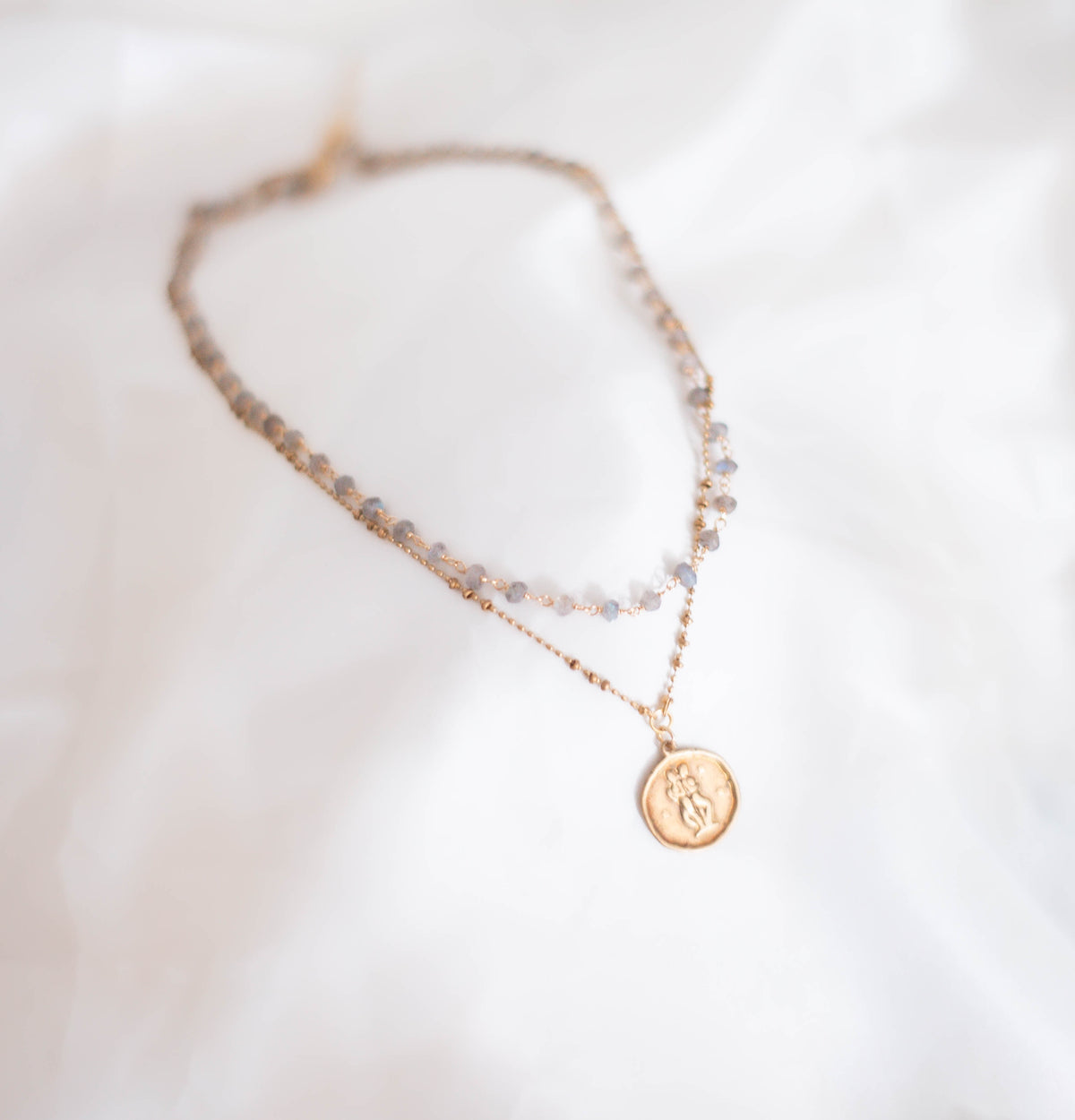 Zodiac: Amulet Talisman with Labradorite Double Chain