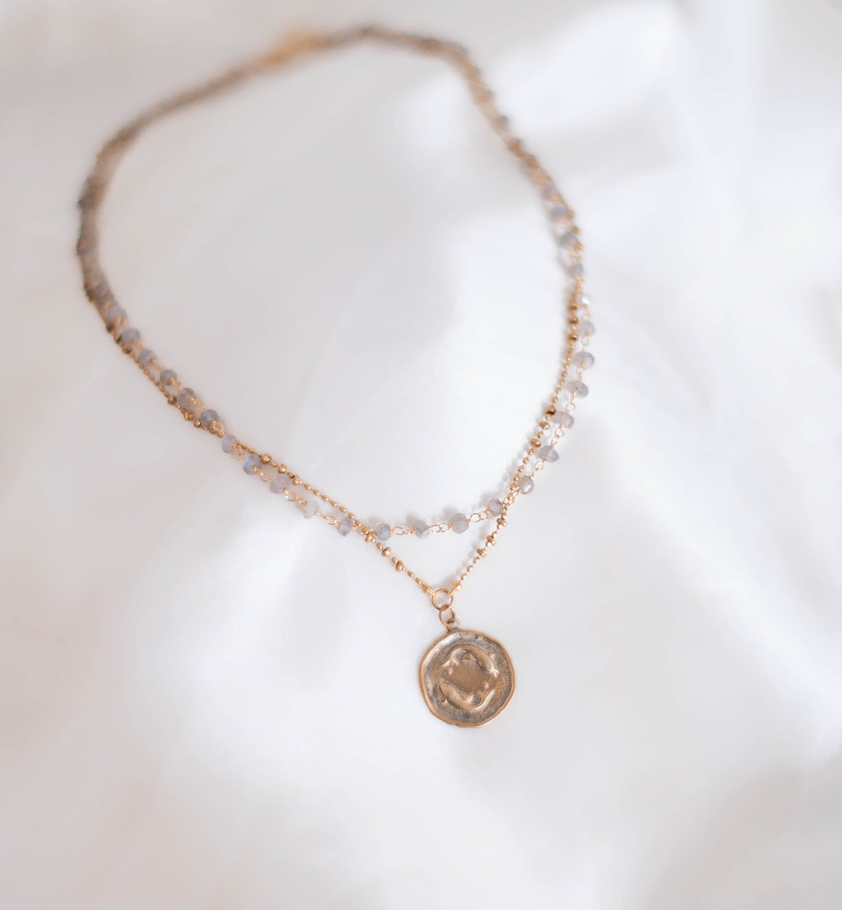 Zodiac: Amulet Talisman with Labradorite Double Chain
