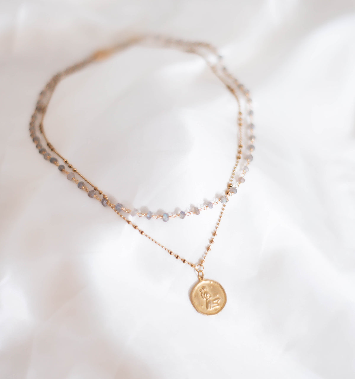 Zodiac: Amulet Talisman with Labradorite Double Chain