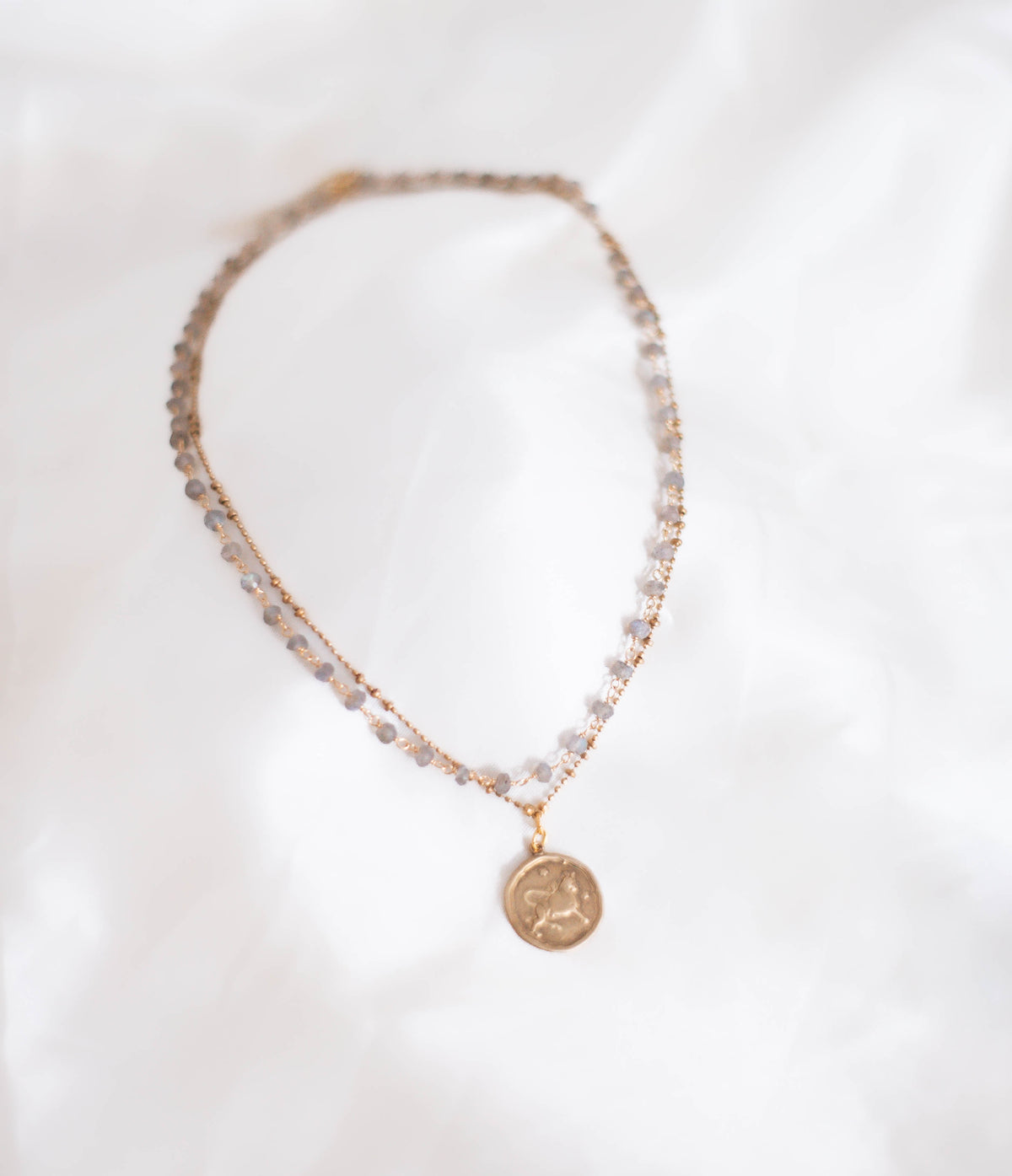 Zodiac: Amulet Talisman with Labradorite Double Chain