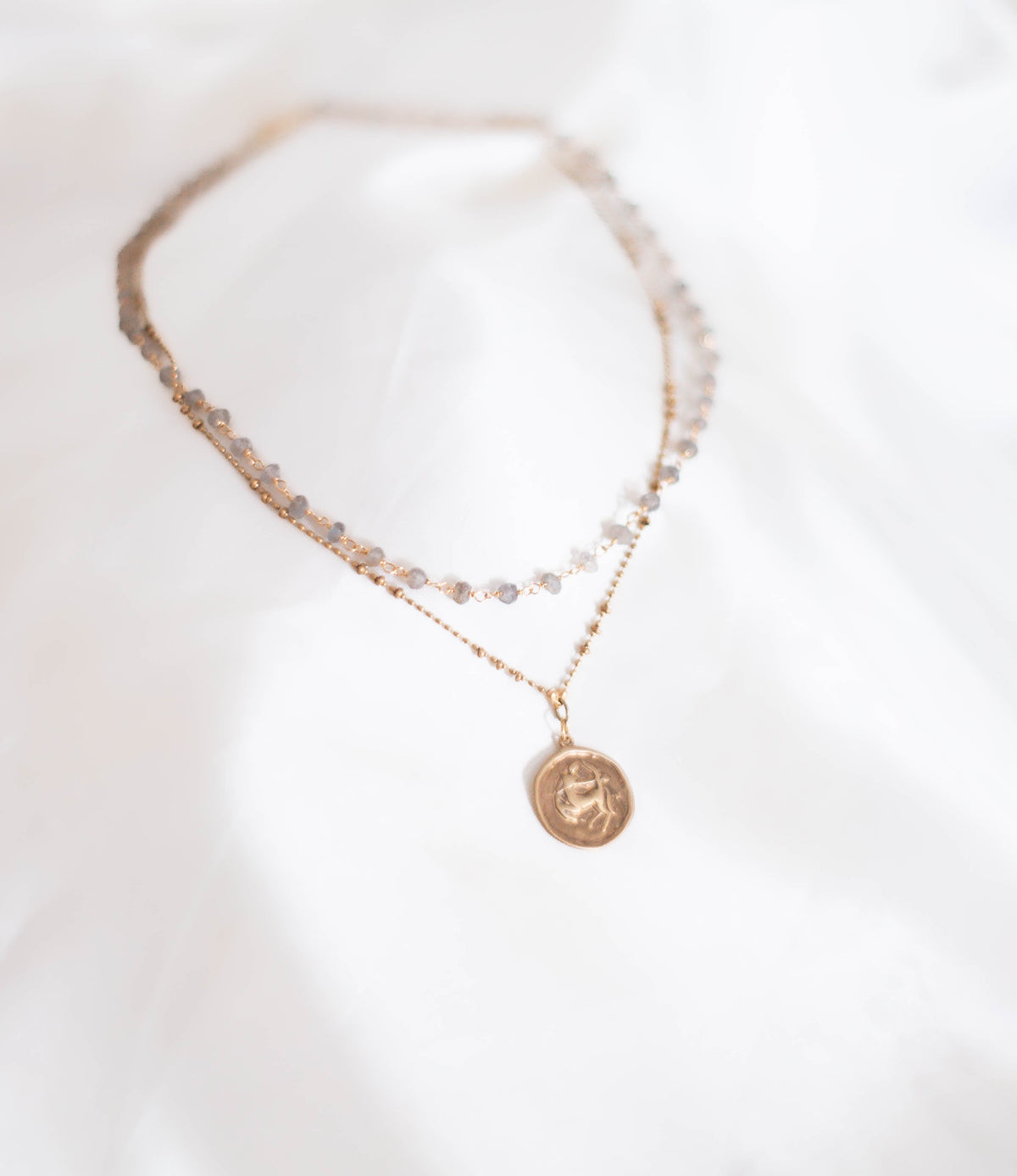 Zodiac: Amulet Talisman with Labradorite Double Chain