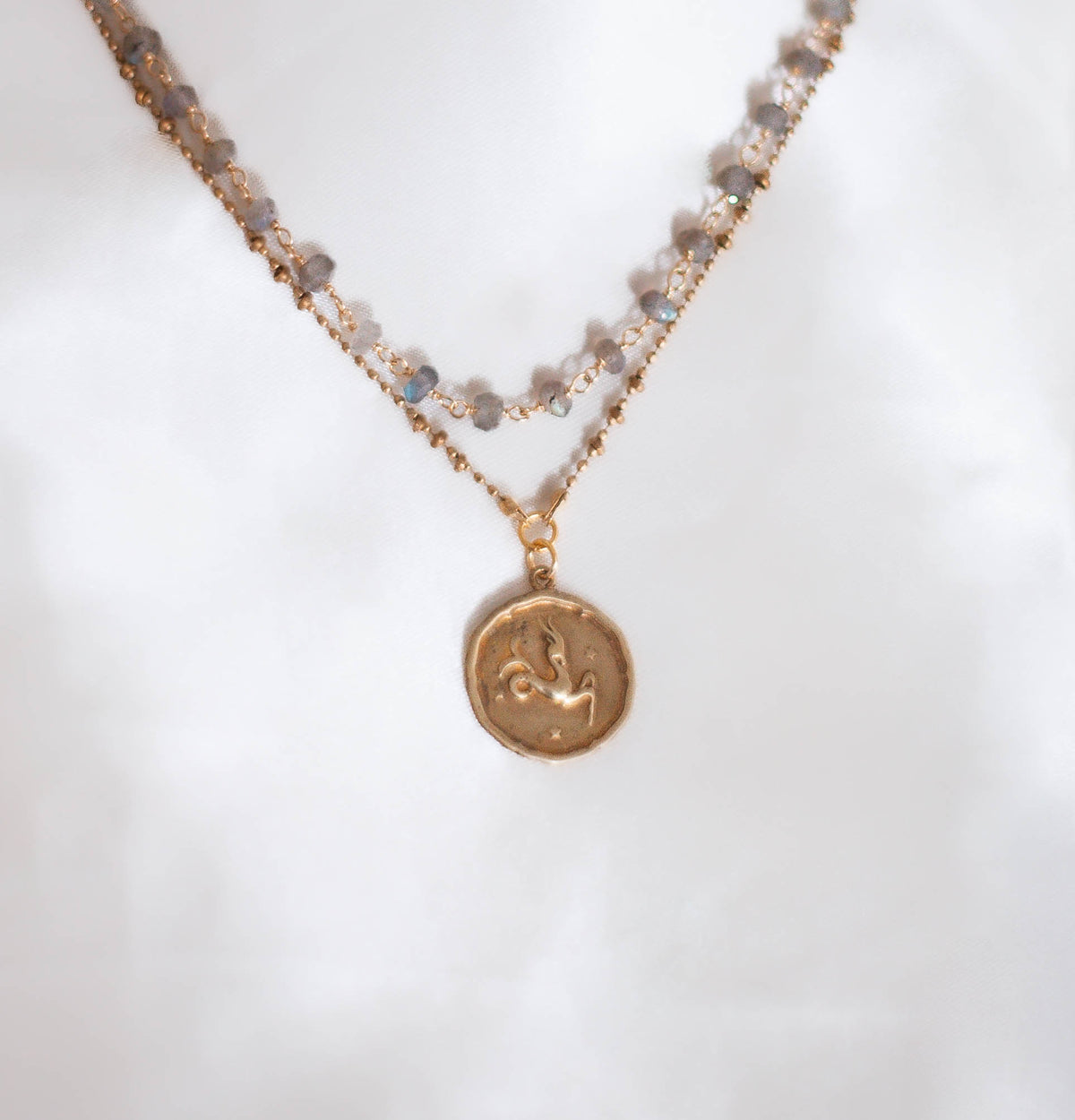 Zodiac: Amulet Talisman with Labradorite Double Chain