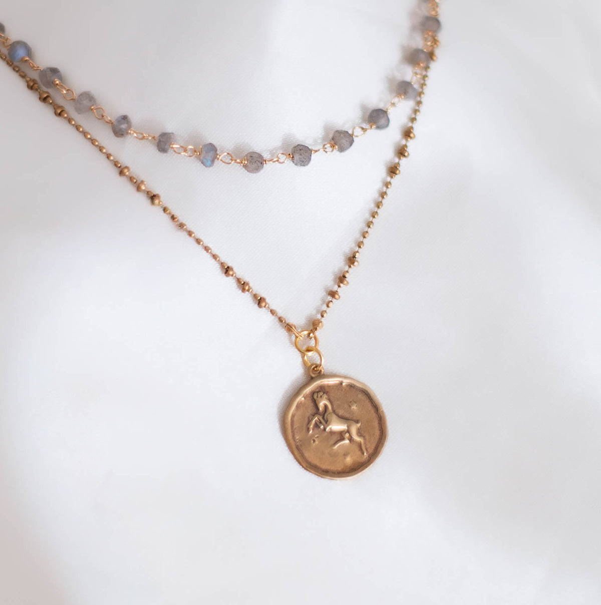 Zodiac: Amulet Talisman with Labradorite Double Chain