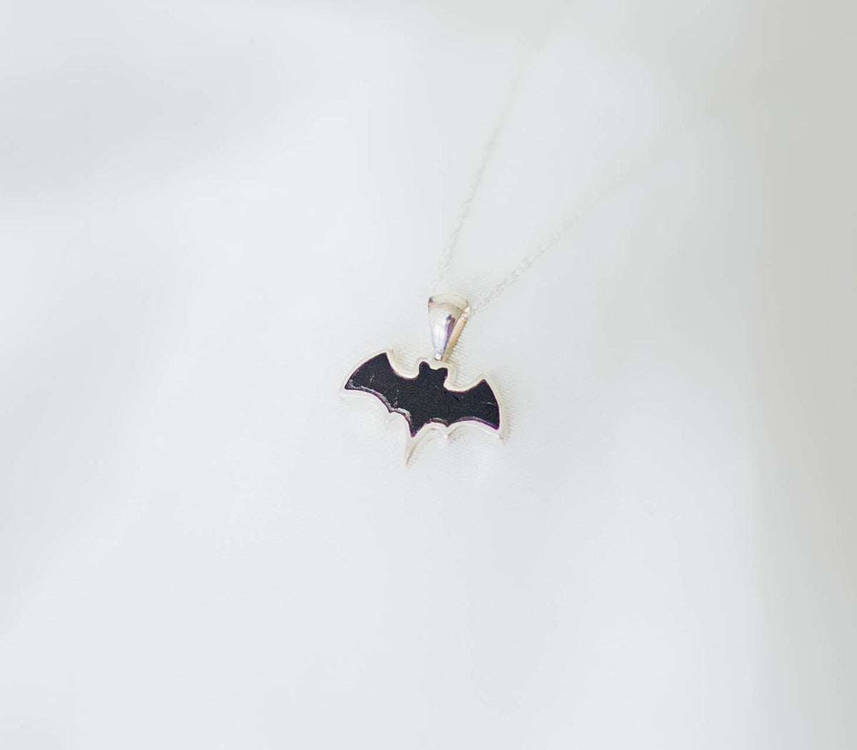 Black Tourmaline Bat Sterling Silver Crystal Necklace