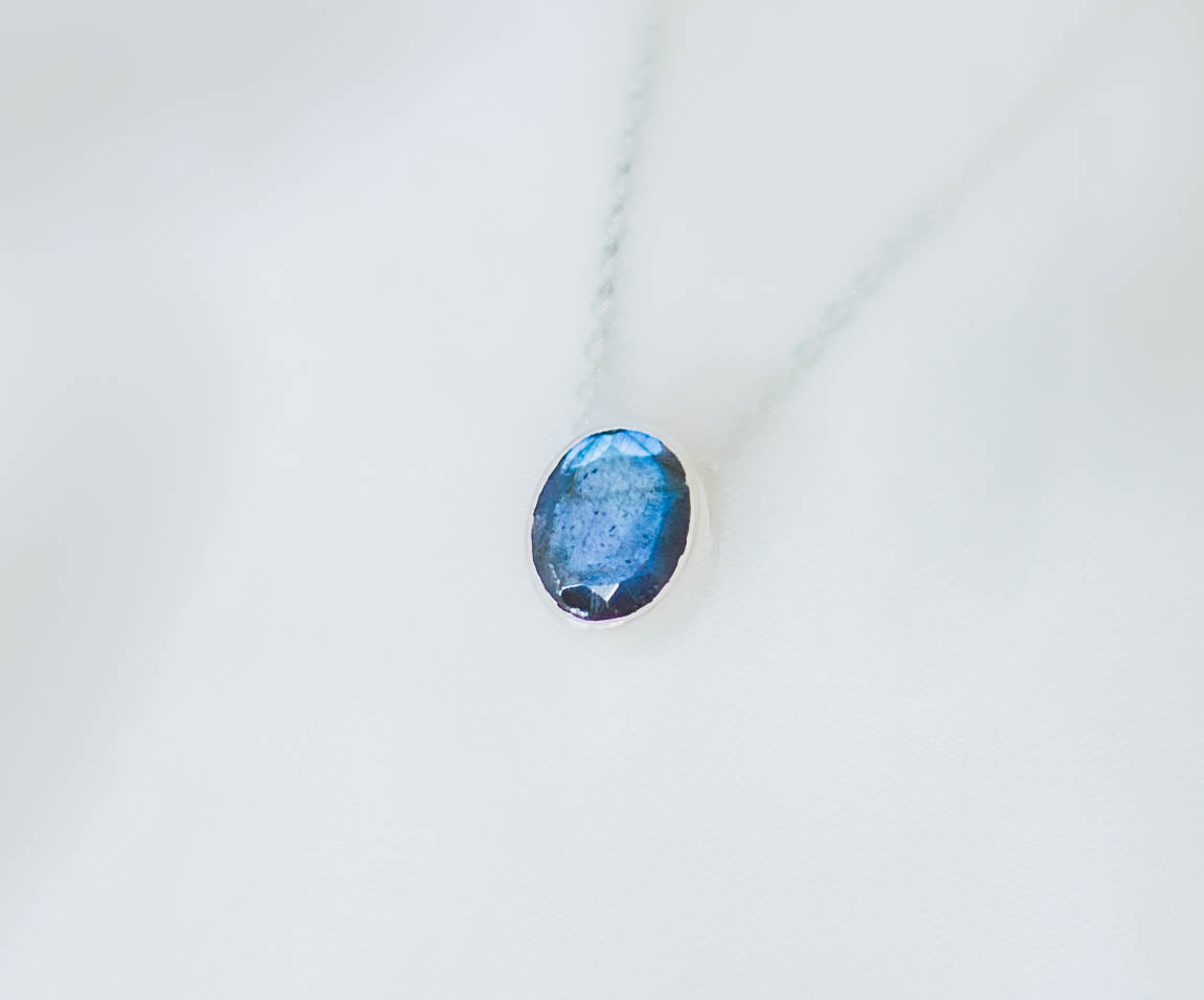 Faceted Slider Necklace Sterling Silver