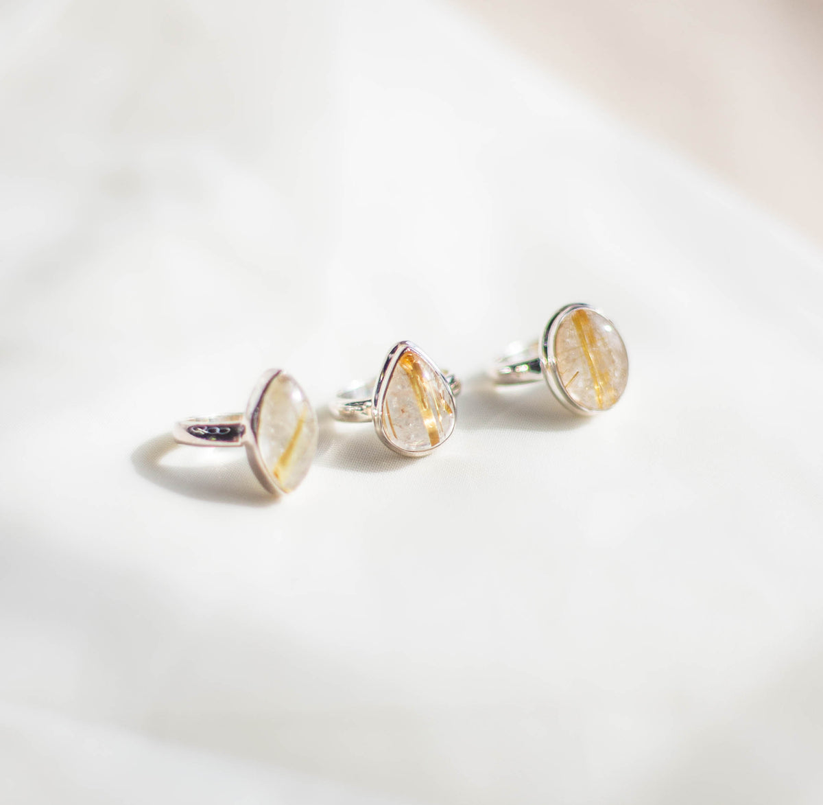 Golden Rutile Polished SS Ring