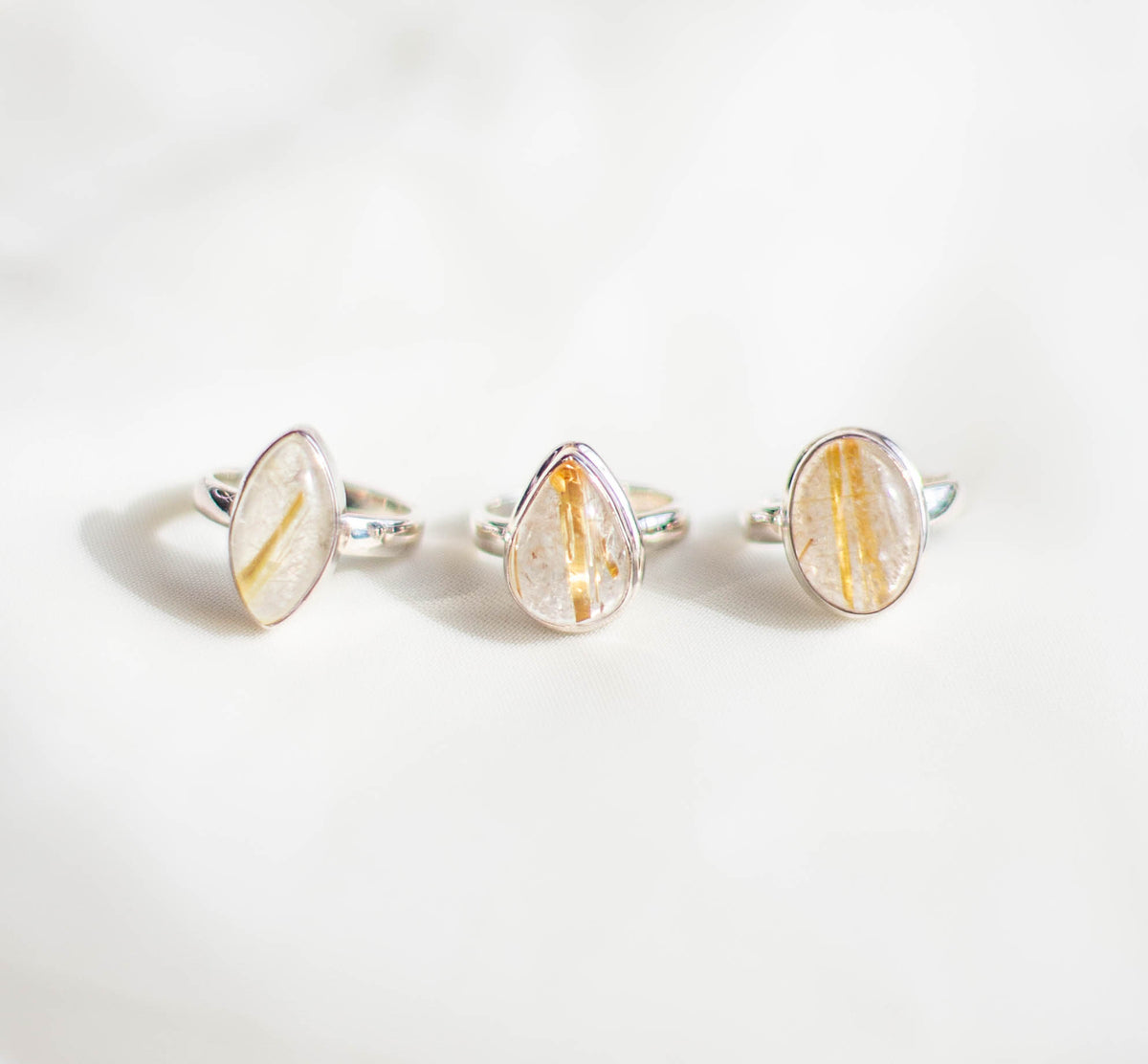 Golden Rutile Polished SS Ring