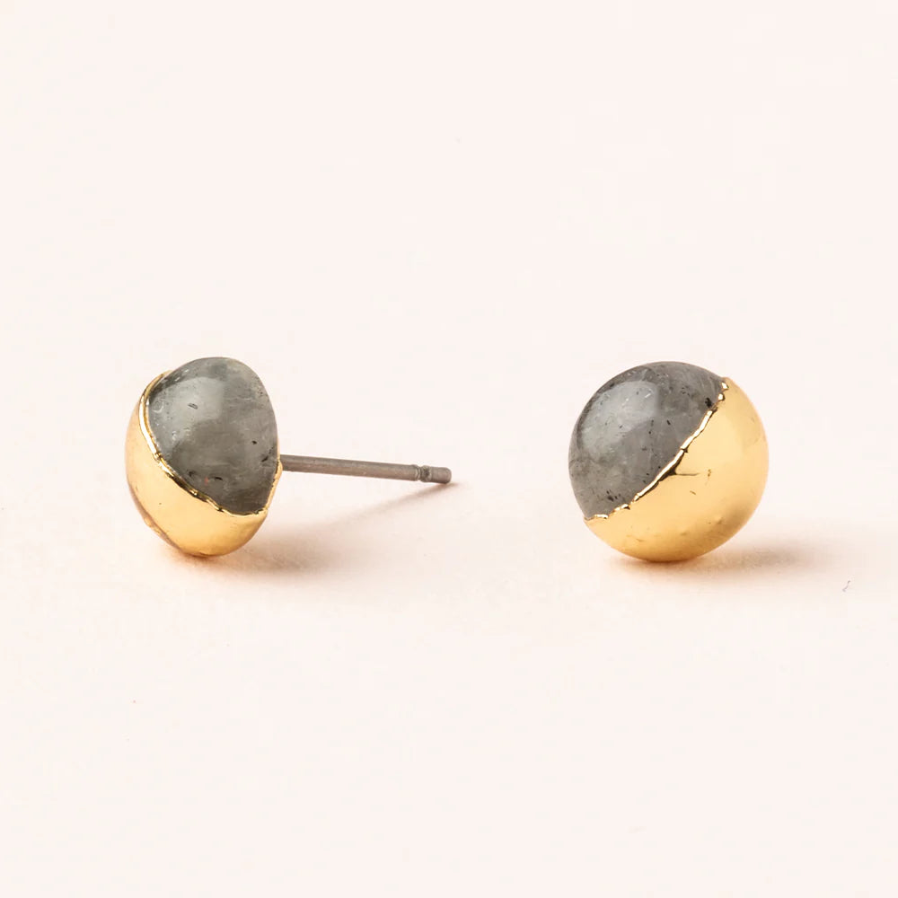 Labradorite Dipped Stone Stud Earring gold