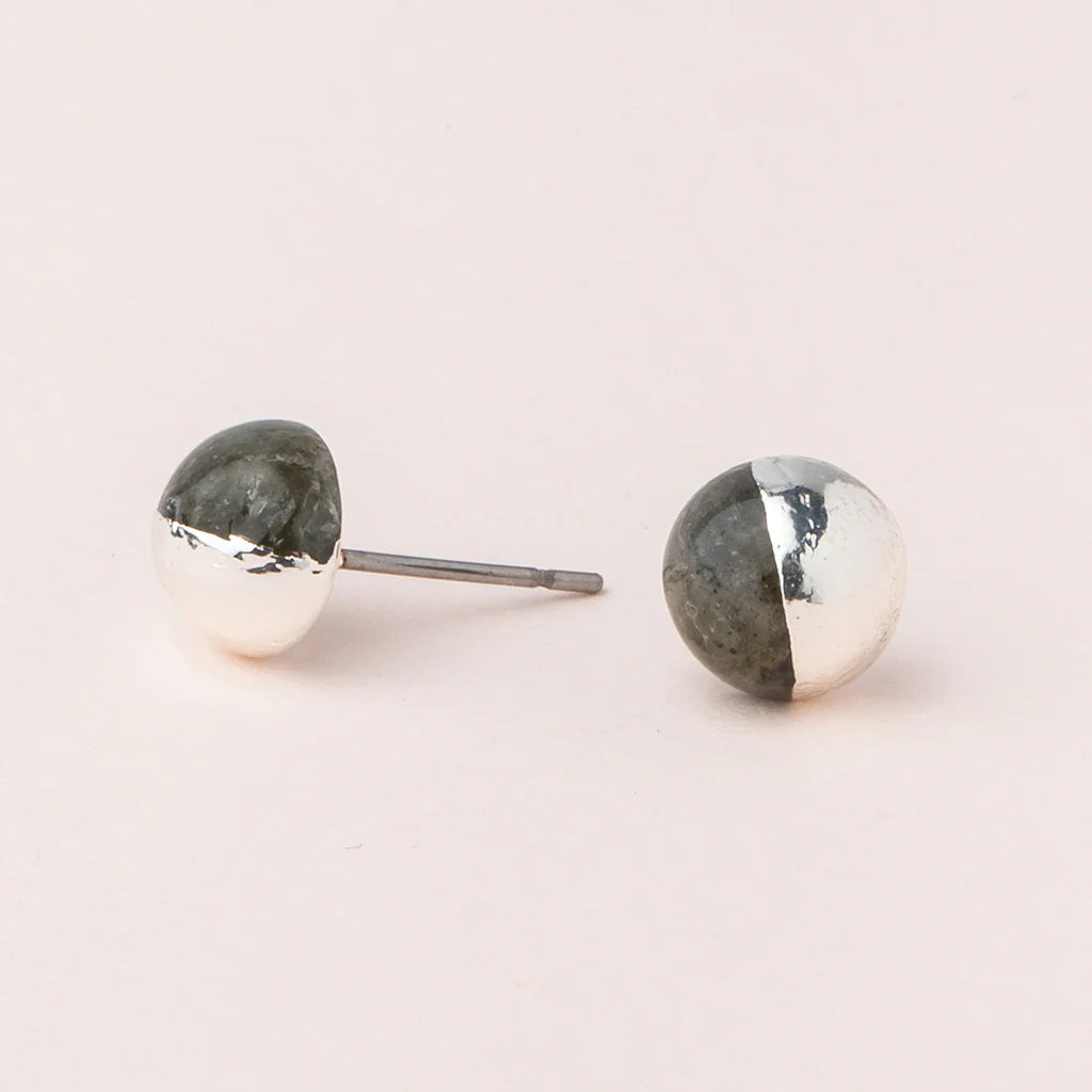 Labradorite Dipped Stone Stud Earring silver