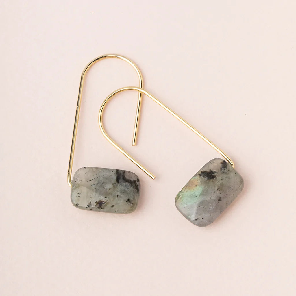 Labradorite Floating Stone Gold Earring