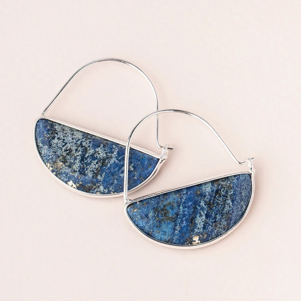 Lapis Silver Stone Prism Hoop Earring