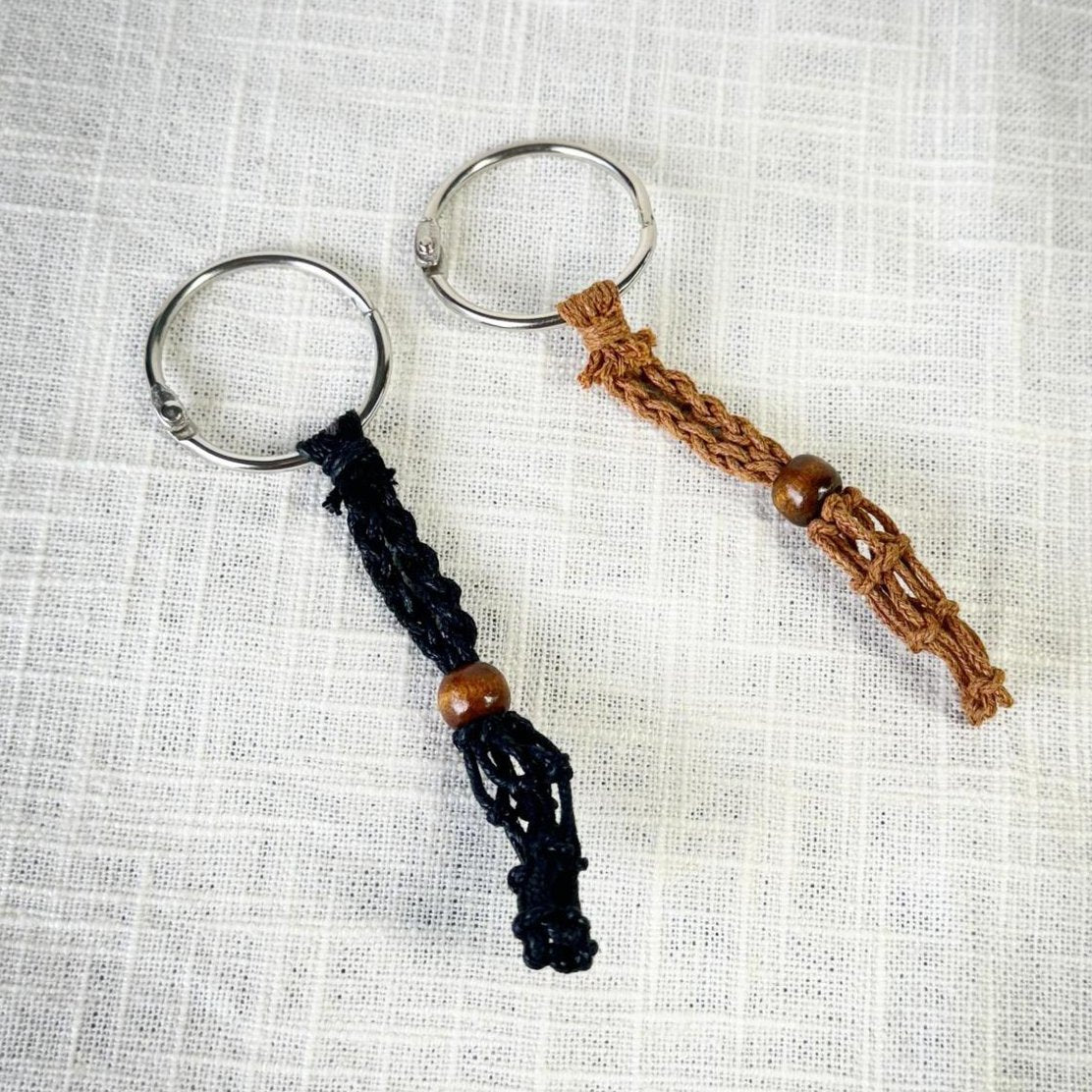 Macrame Cage Keychain brown and black