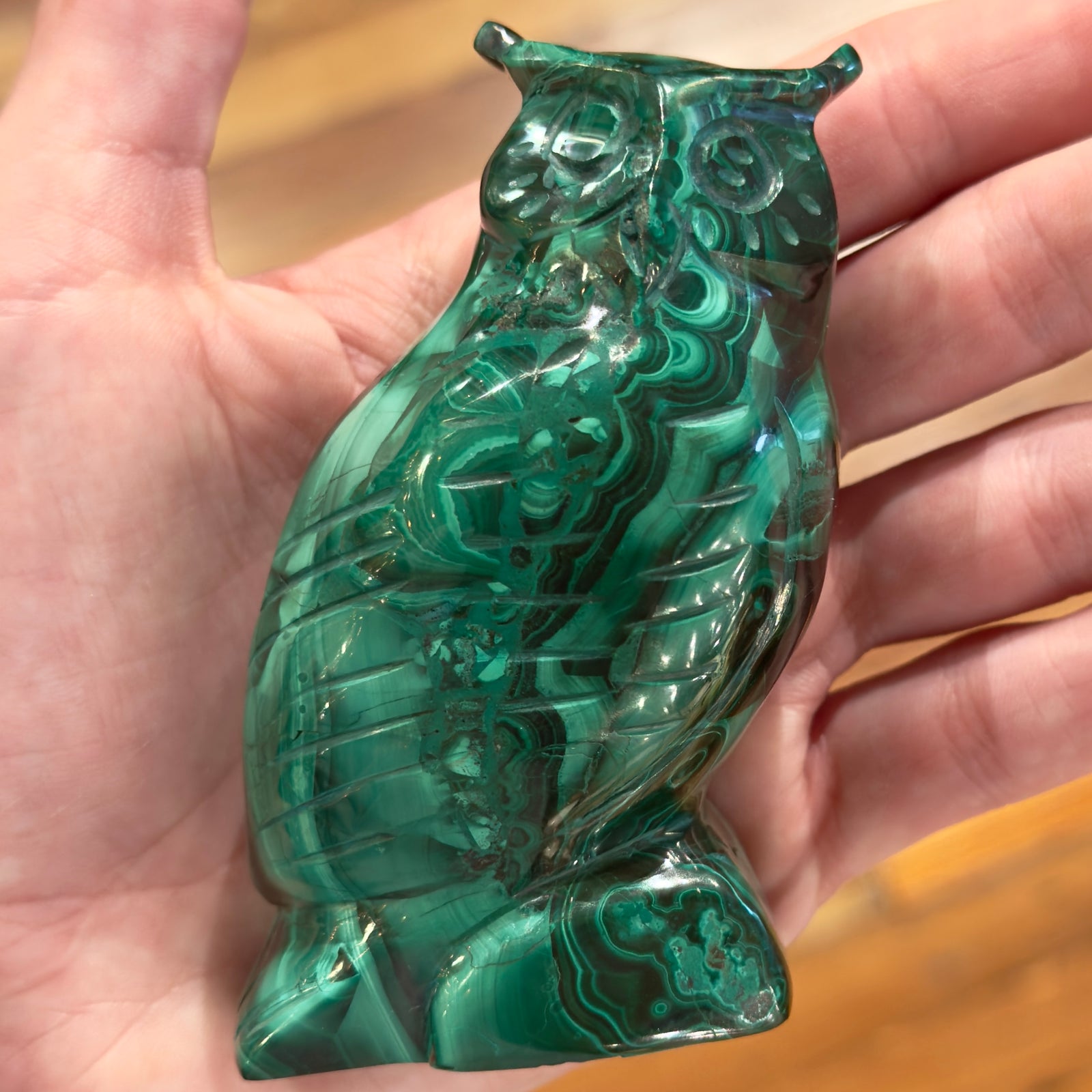 Malachite Owl Crystal Carving