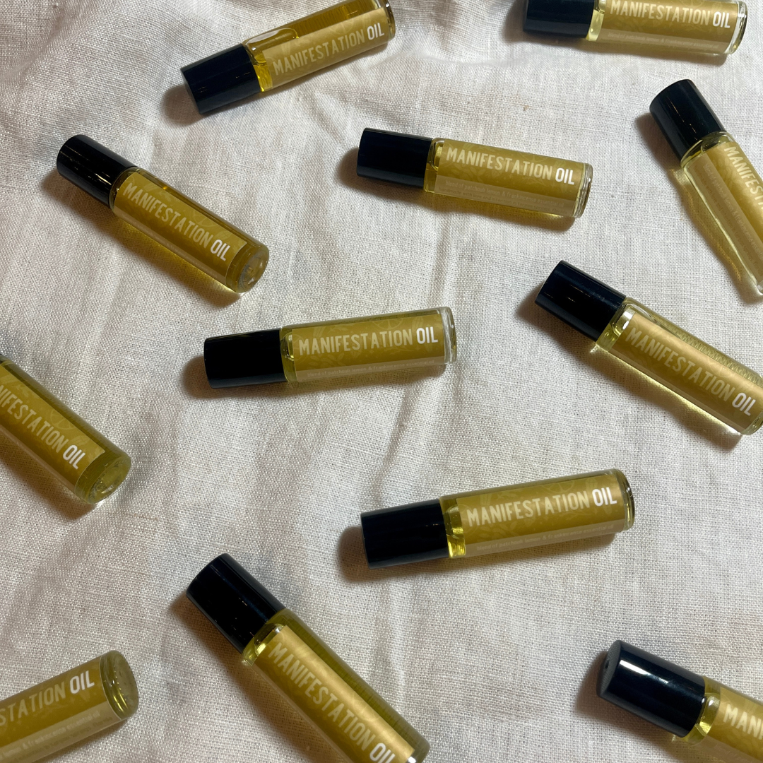 Manifestation Oil Roll On. Build a manifestation practice with this oil roll on! a grapeseed oil base with a blend of patchouli, lemon, &amp; frankincense essential oils.