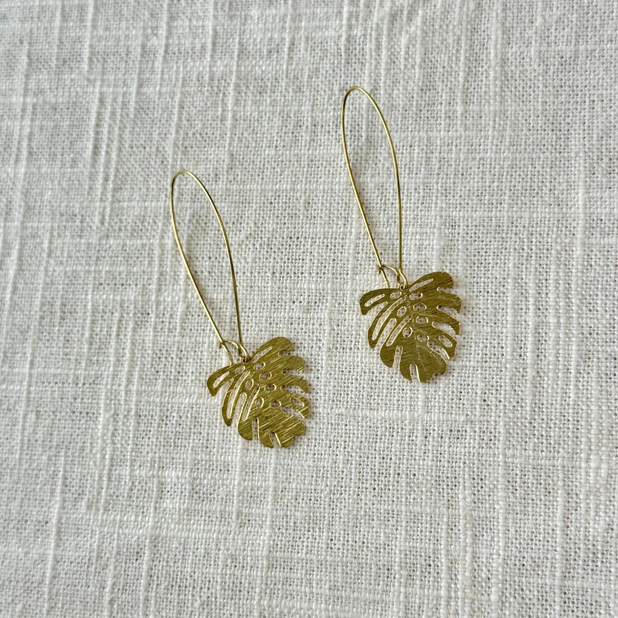 Monstera Leaf Brass Earring