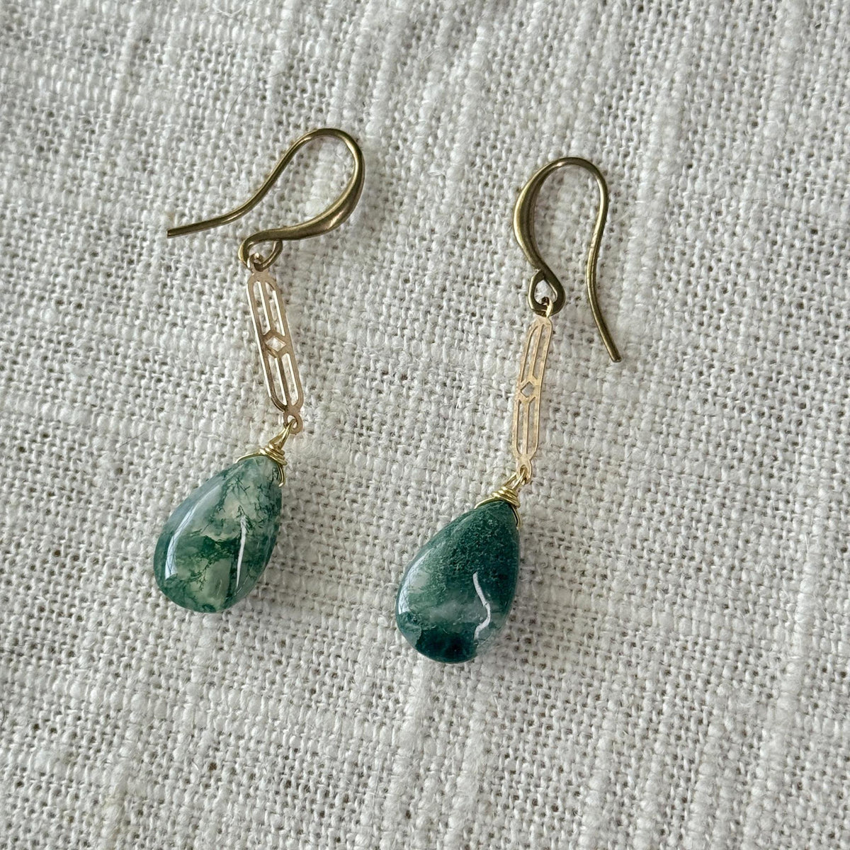 Moss Agate Chain Earring