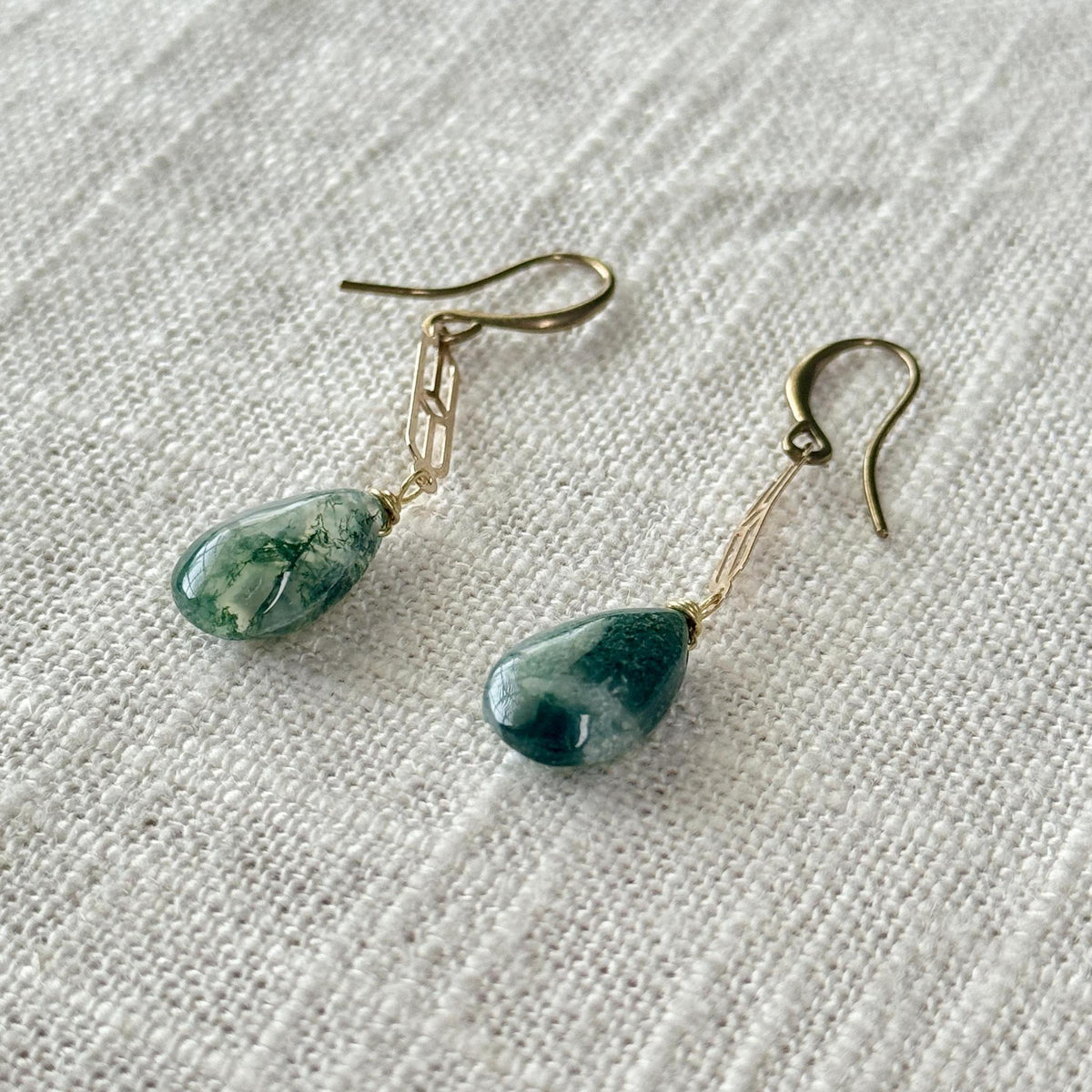 Moss Agate Chain Earring