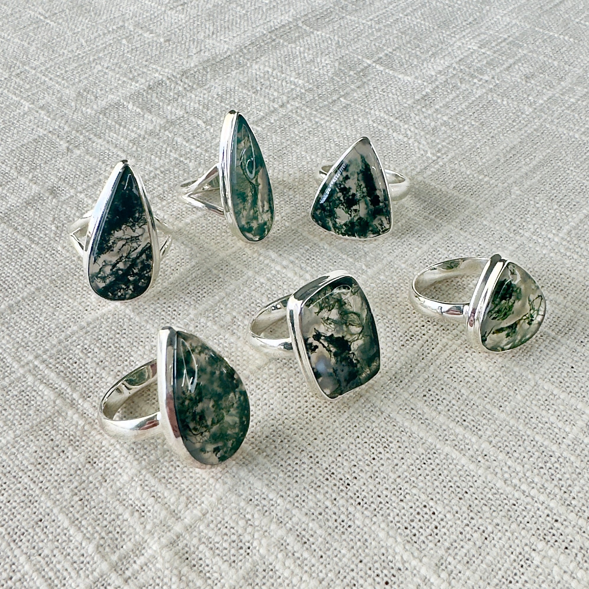 Moss Agate Large Sterling Silver Set Ring