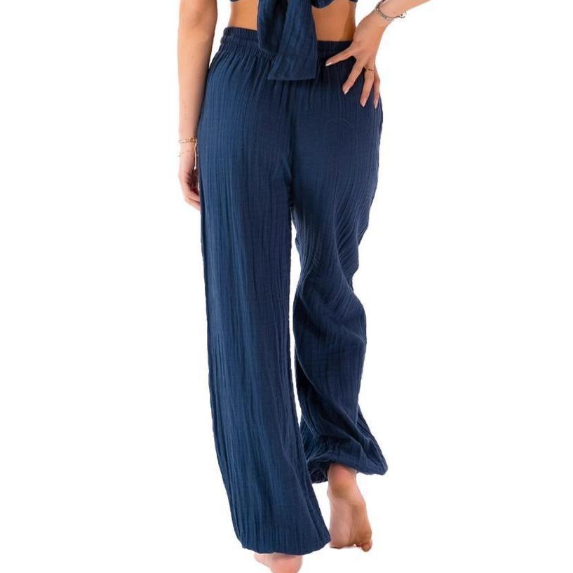 Oxford Cotton Harem Pants - Navy