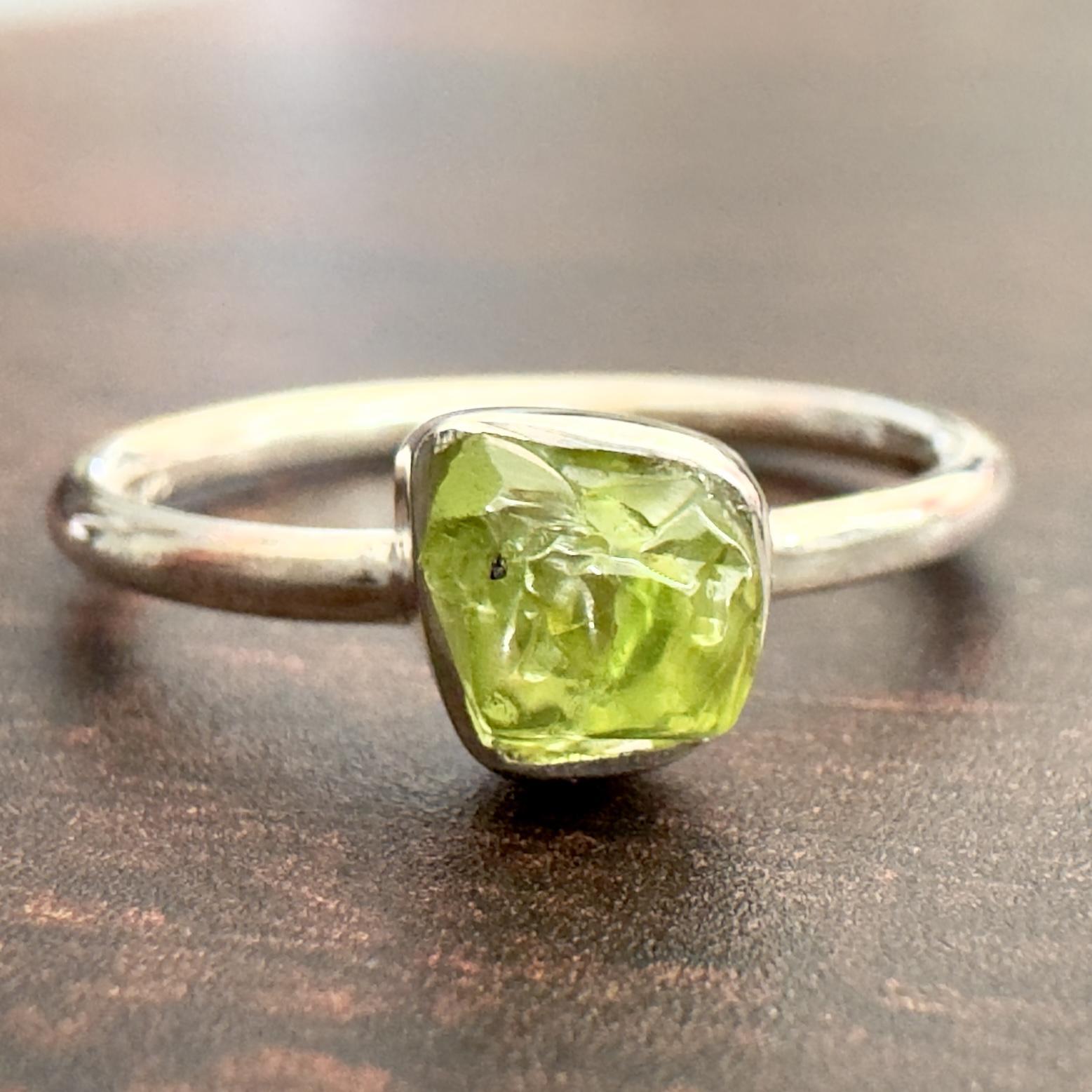 Peridot Stackable Rough Crystal Ring