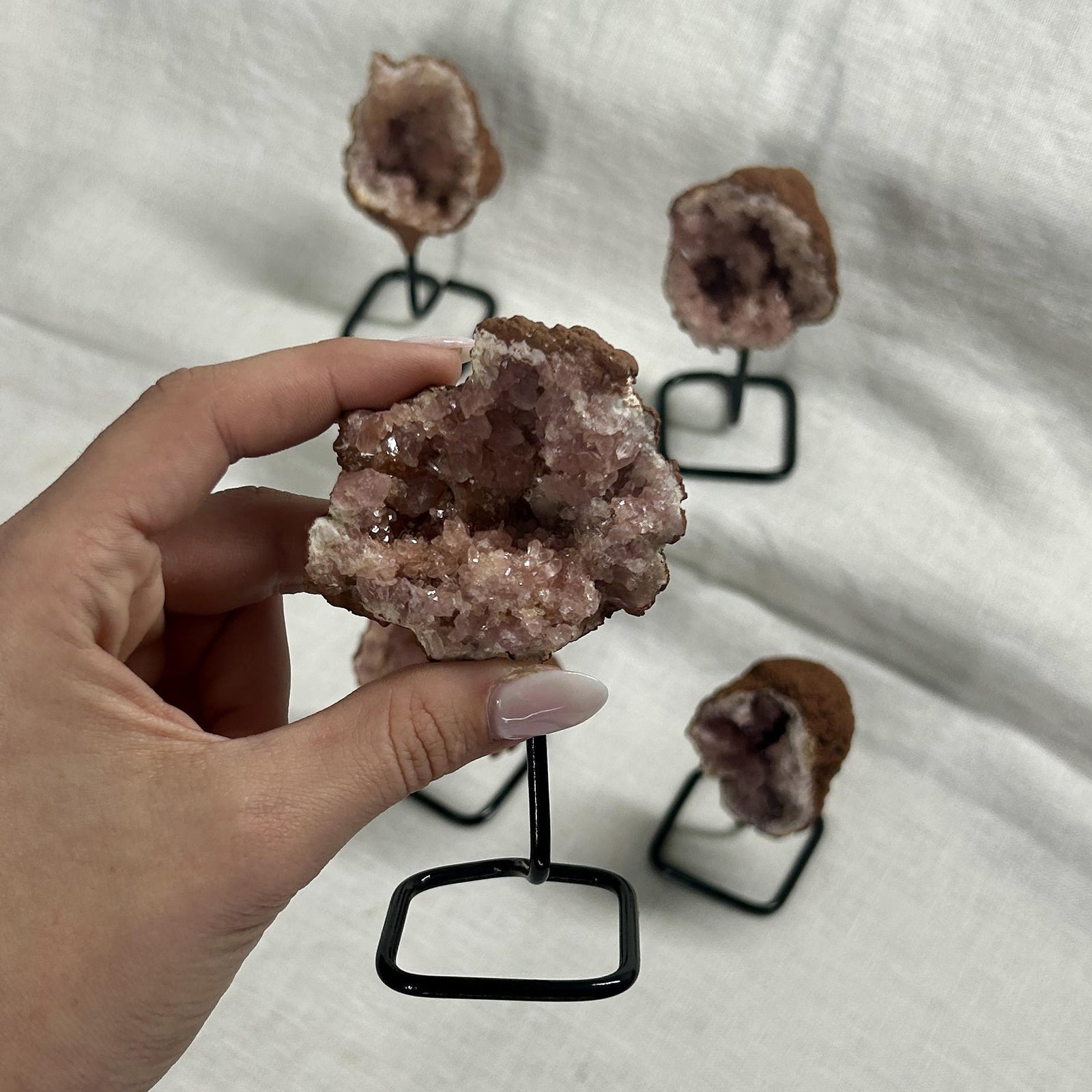 Pink Amethyst Rough Crystal on Display Stand