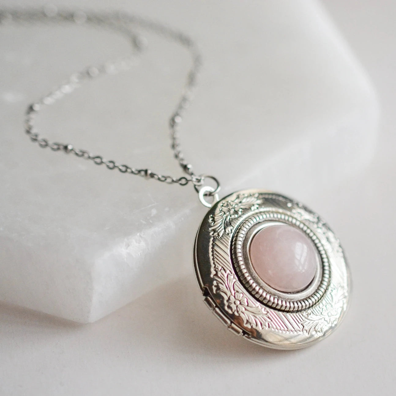 Rose Quartz Locket Necklace