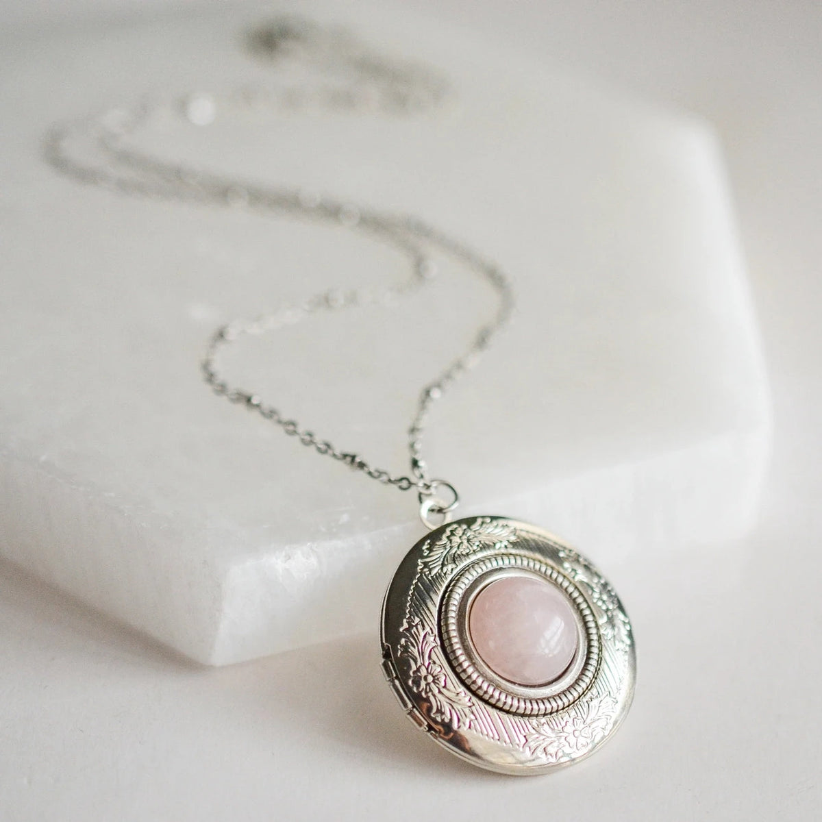 Rose Quartz Locket Necklace