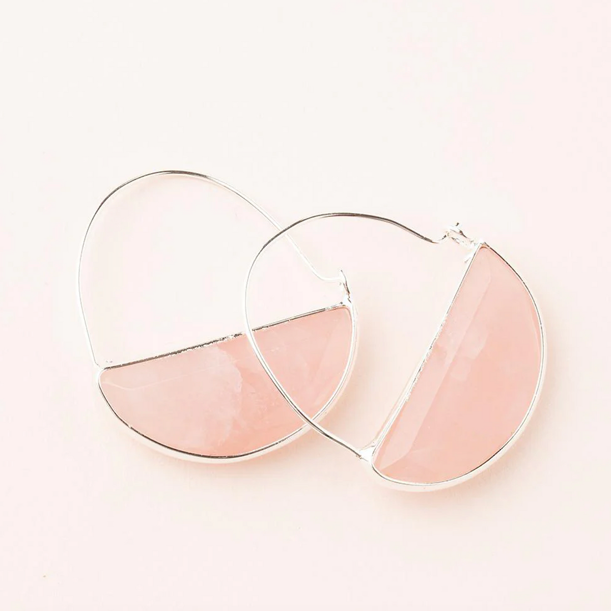 Rose Quartz &amp; Silver Prism Hoop Earring