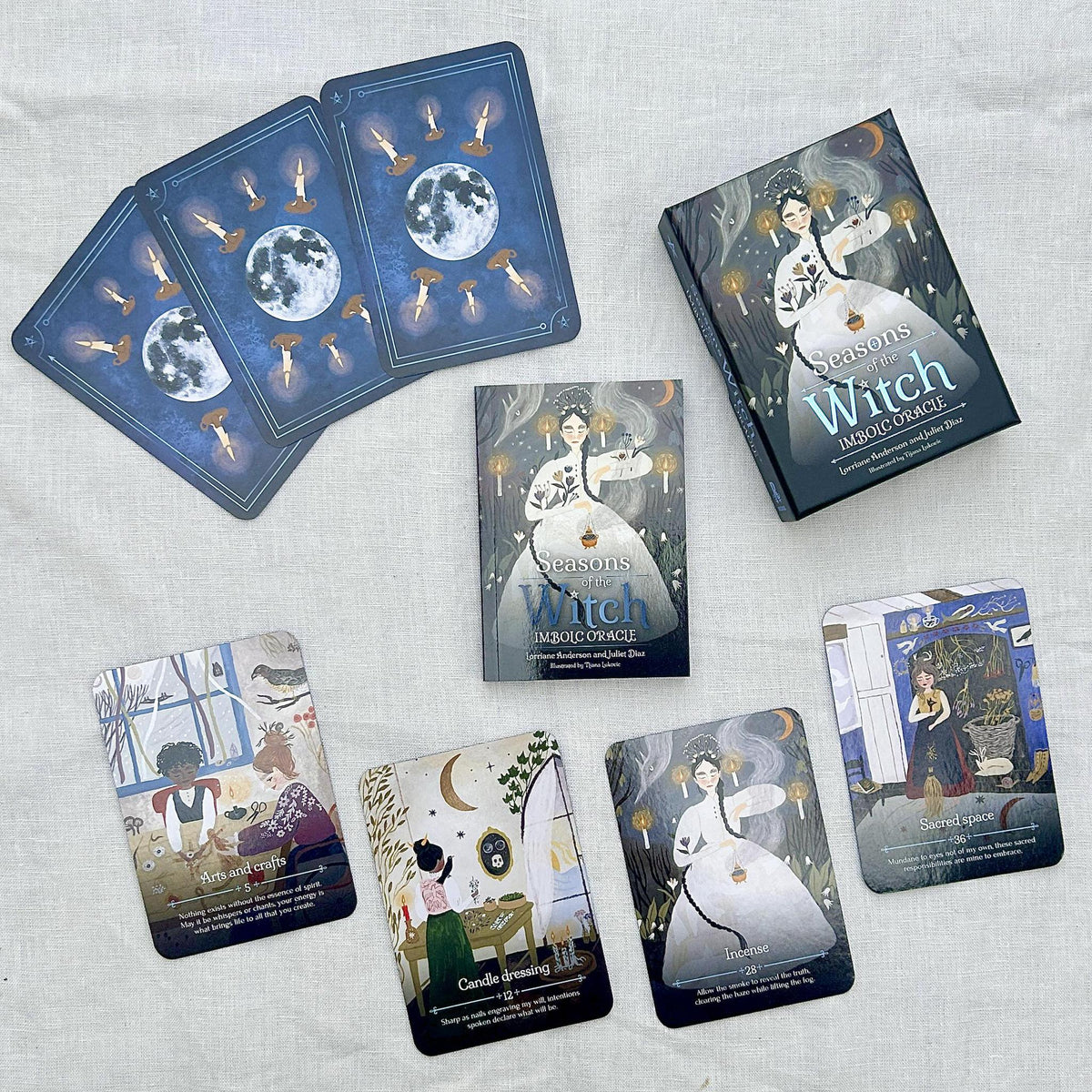 Seasons of the Witch Oracle Deck. This is beautifully designed book and card deck set designed to evoke the spirit of Imbolc. Each of the 44 cards in this oracle is a seed of spiritual guidance – inspired by ancient Imbolc traditions – to find answers to your most profound questions. 