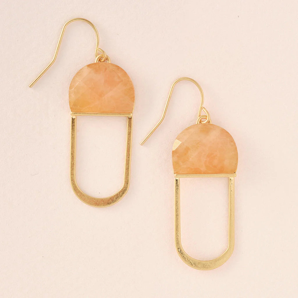 Sunstone &amp; Gold Stone Chandelier Earring