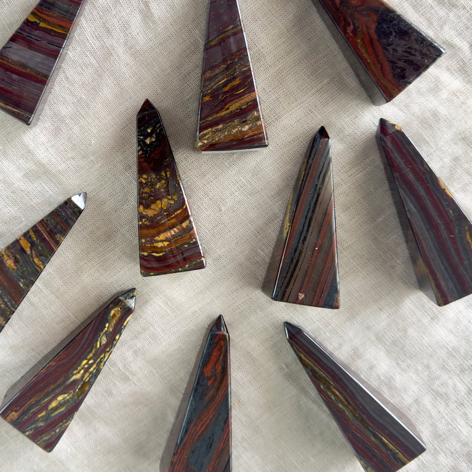 Tiger Iron Pyramid Point Intuitively Chosen Tiger Iron is a combination of Tiger Eye, Hematite, &amp; Red Jasper!