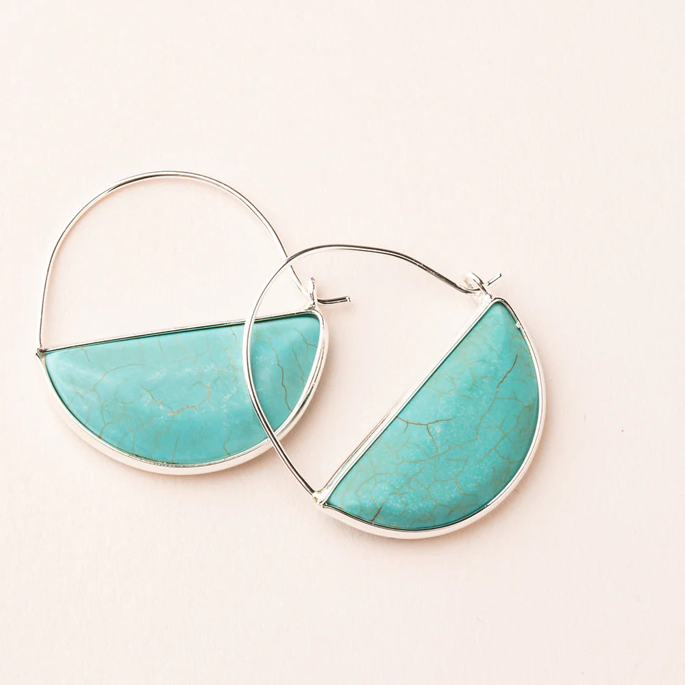 Turquoise Silver Stone Prism Hoop Earring