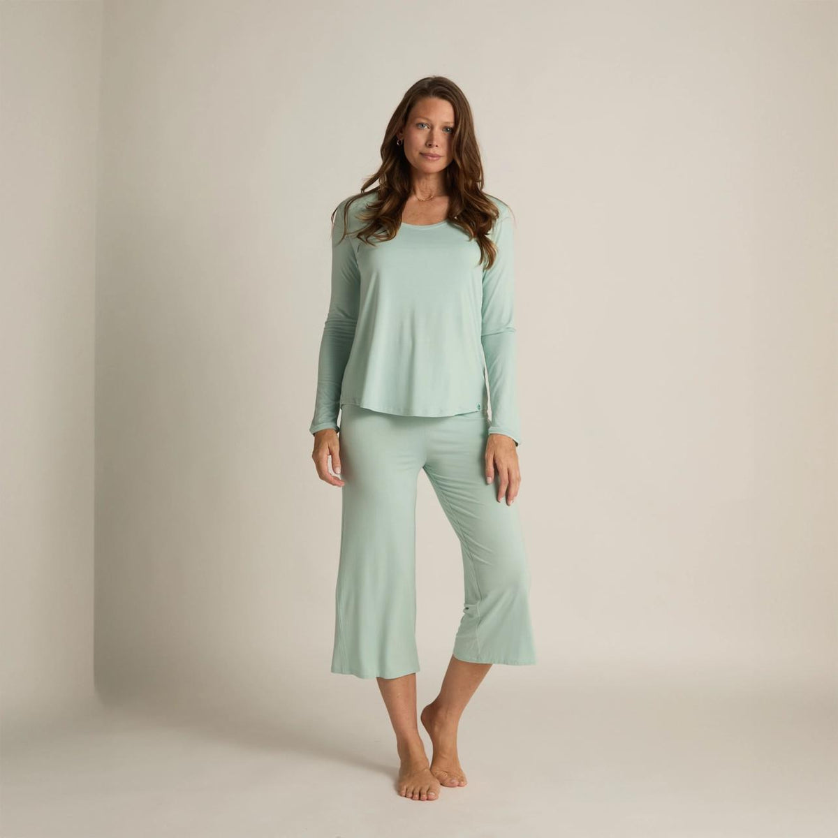 Wide Leg Bamboo Capri aqua