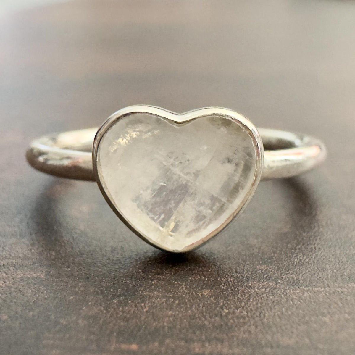 Rainbow Moonstone Heart Stackable Ring