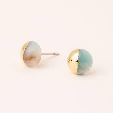 Amazonite Gold Dipped Stone Stud Earring