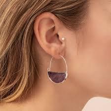 Amethyst & Silver Prism Hoop Earring