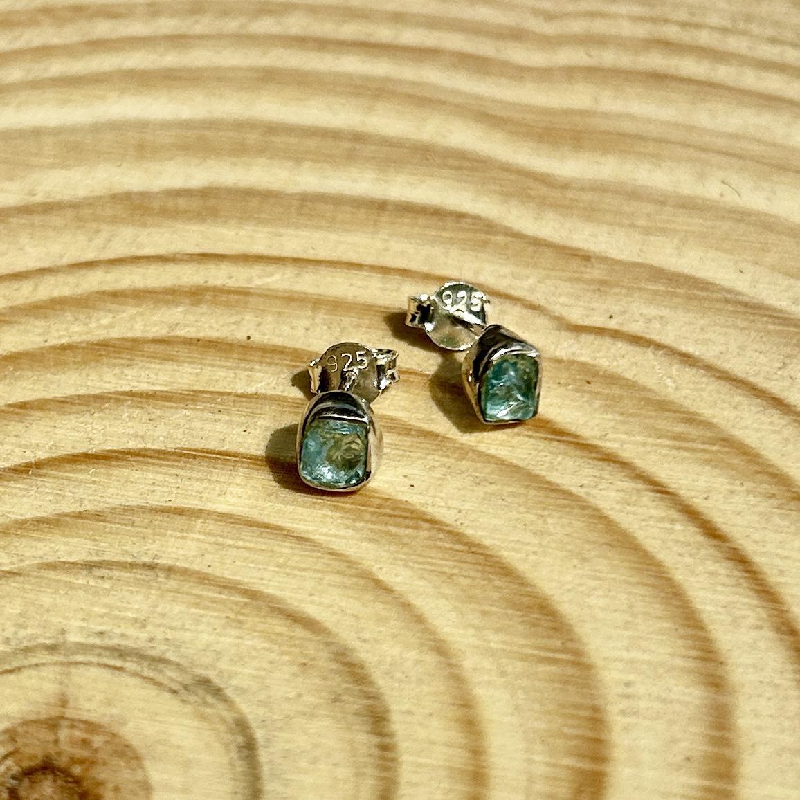 Apatite Sterling Silver Bezel Set Crystal Stud Earrings