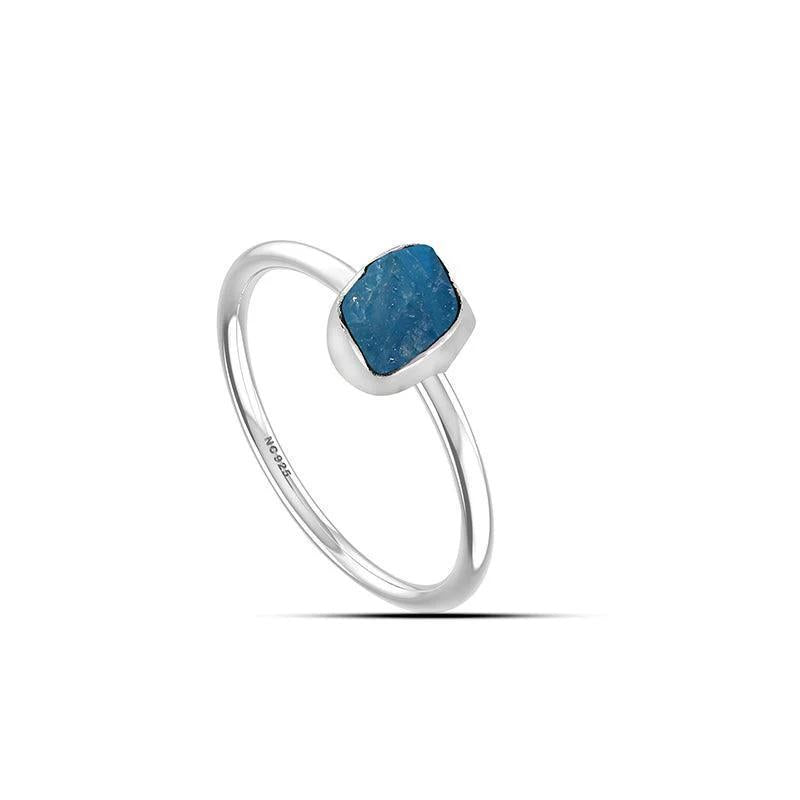 Blue Apatite Stackable Rough Crystal Ring