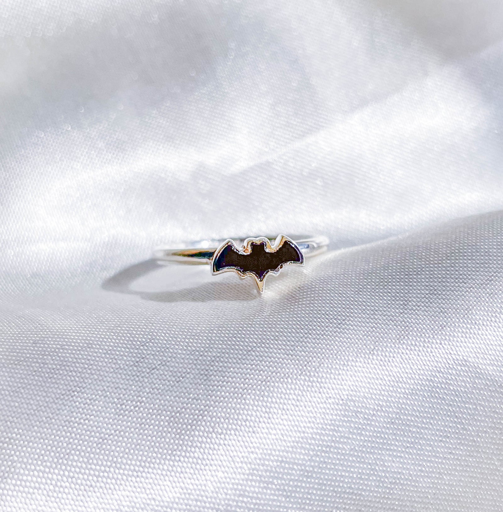Black Tourmaline Bat Crystal Stackable Ring