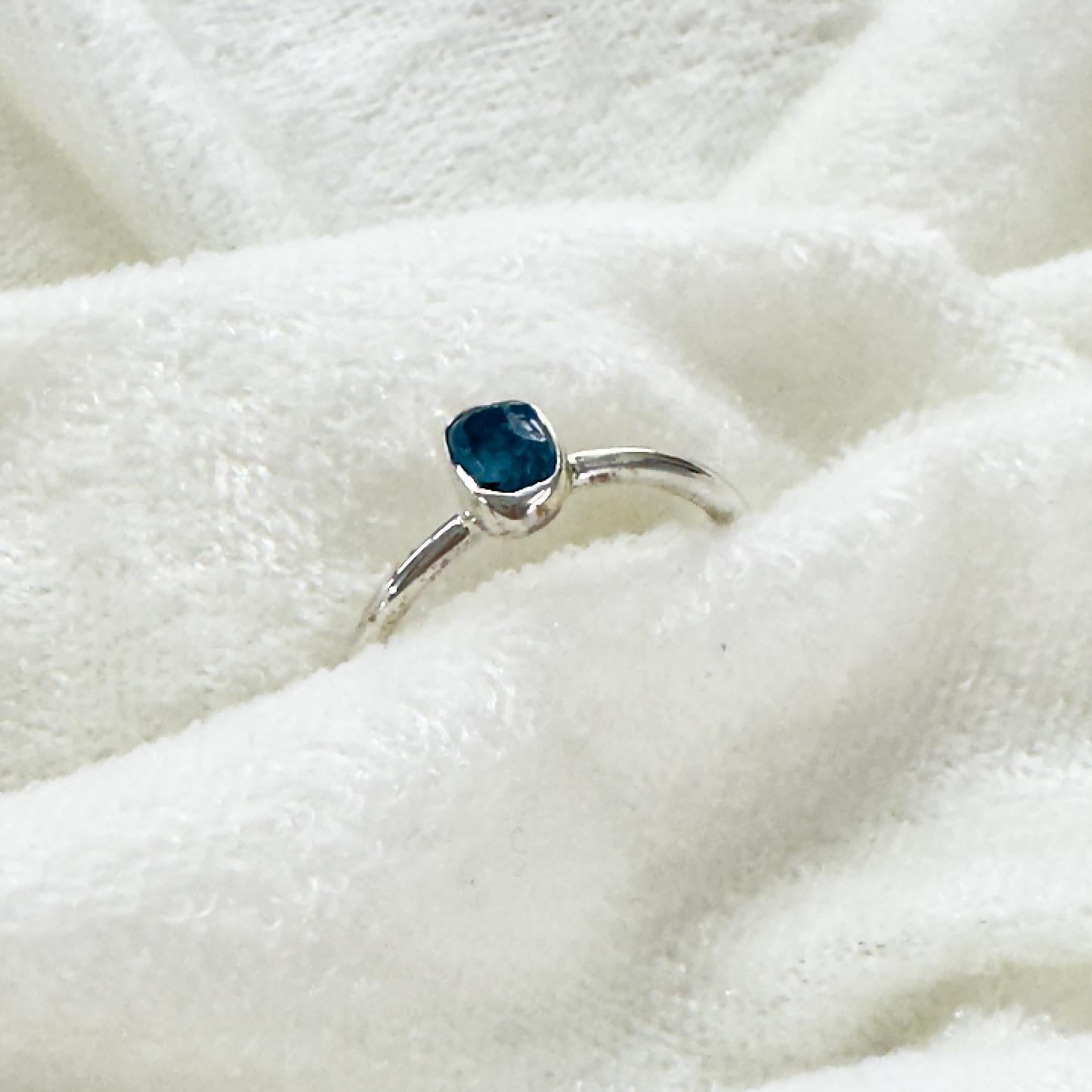 Blue Apatite Stackable Rough Crystal Ring
