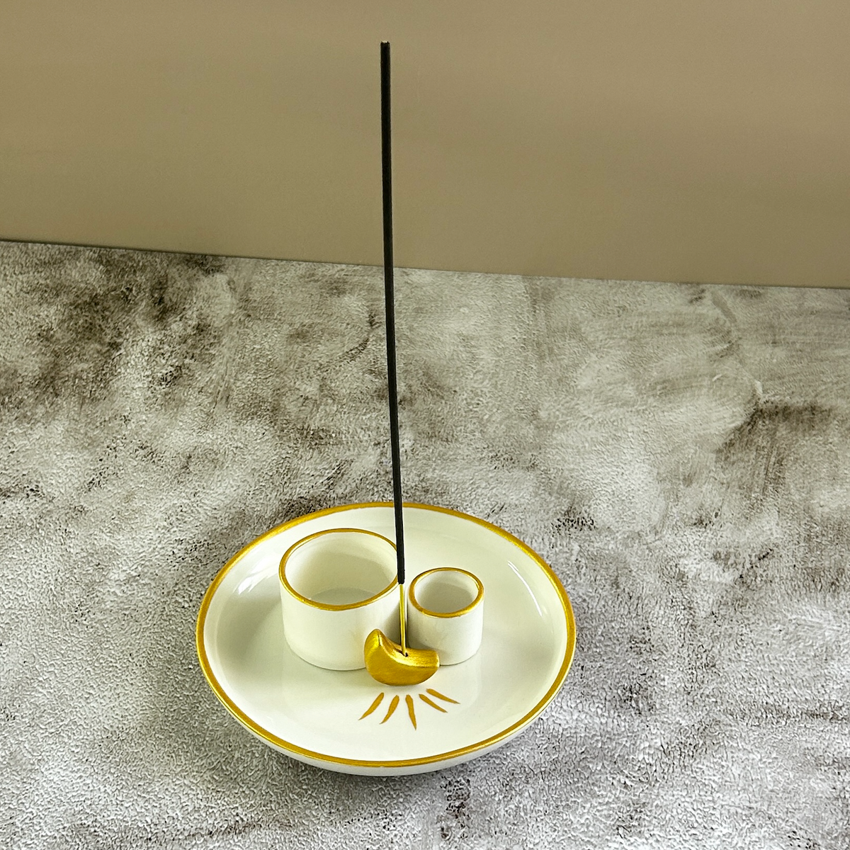 White and Gold Moon Incense Burner Dish