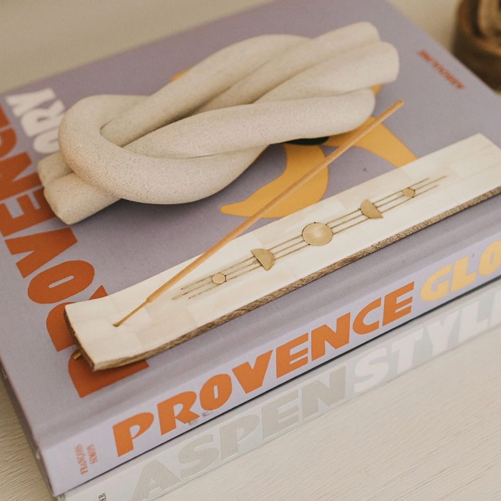 Carved Wood and Bone Incense Holder