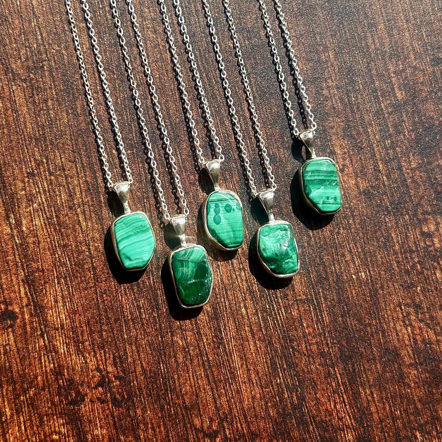 Malachite Rough Sterling Silver Crystal Necklace