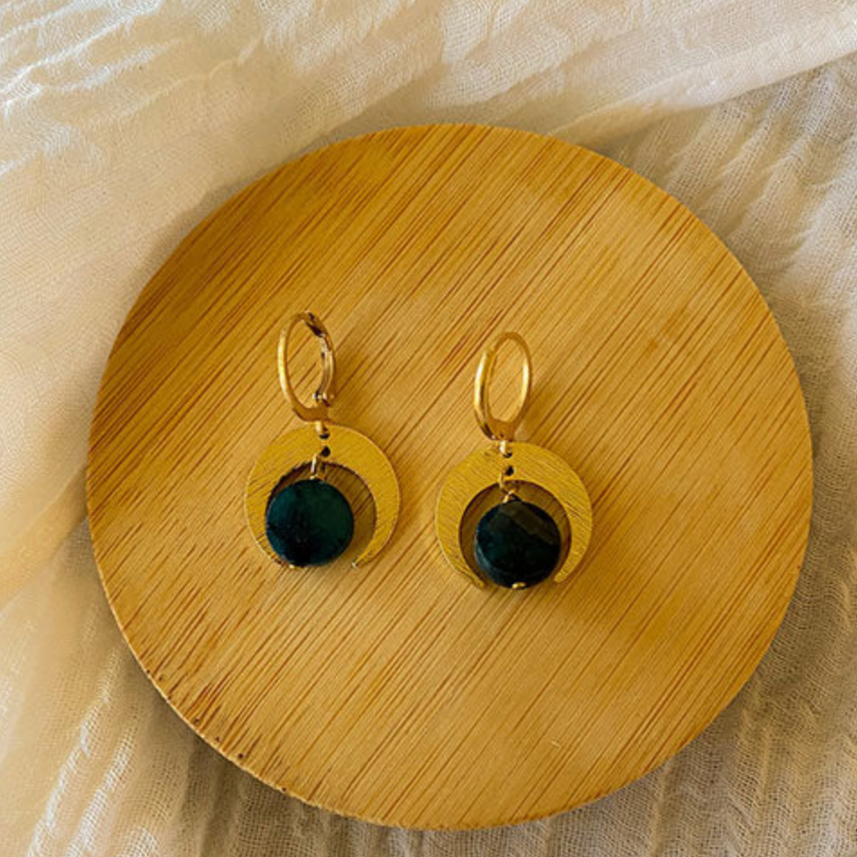 Apatite Quarter Moon Earring