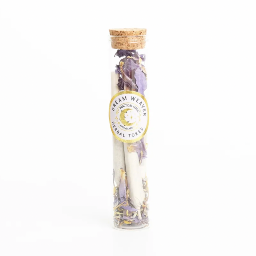 dream weaver for dreaming Herbal Tokes 4 pack in glass tube organic or wild-crafted herbs, free of tobacco, nicotine, hemp or CBD