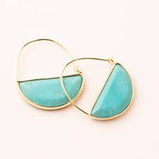 Turquoise Gold Stone Prism Hoop Earring