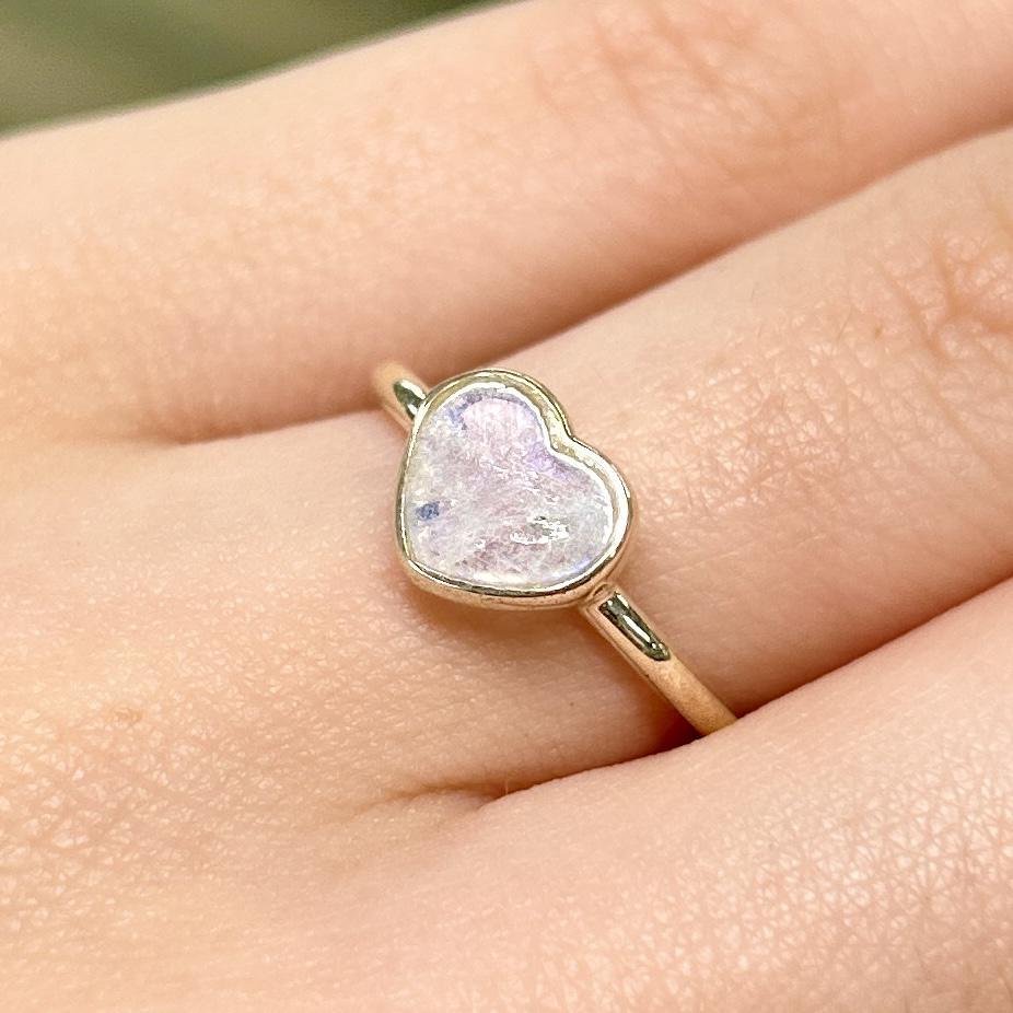 Rainbow Moonstone Heart Stackable Ring